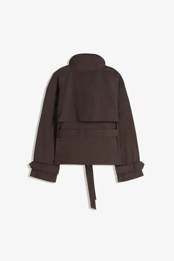 Brown Short Belted Trench Jacket