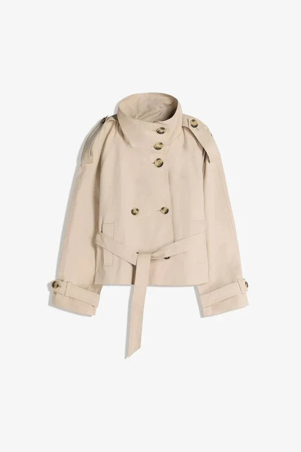Stone Cropped Belted Trench Jacket