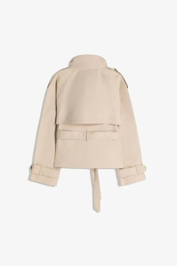 Stone Cropped Belted Trench Jacket