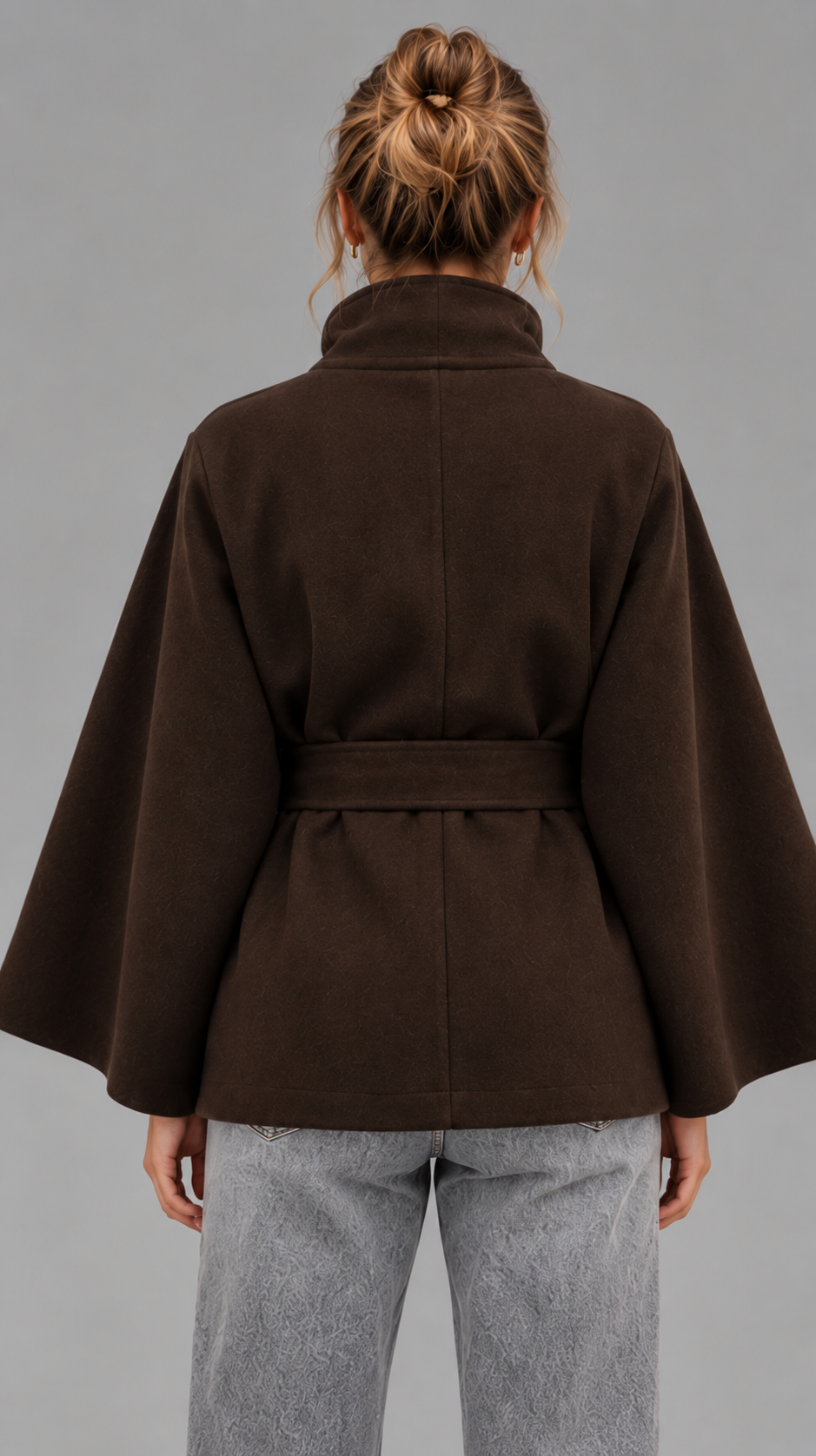 Brown Belted Wool Cape Coat