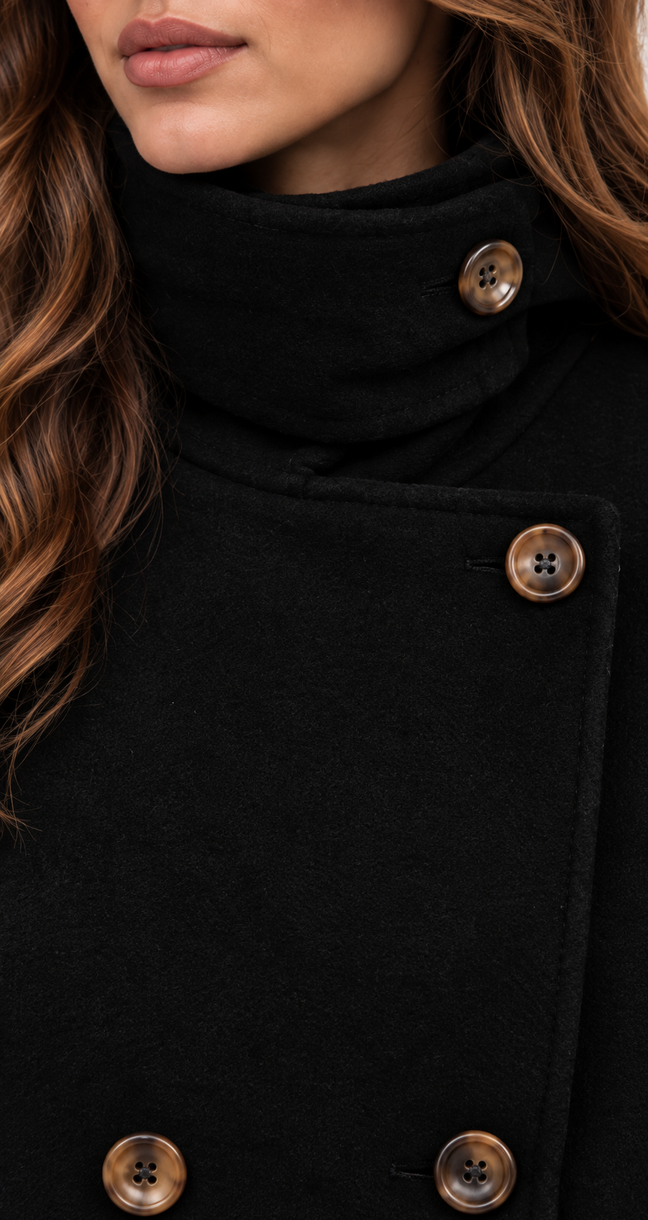 Black Short Double-Breasted Wool Coat