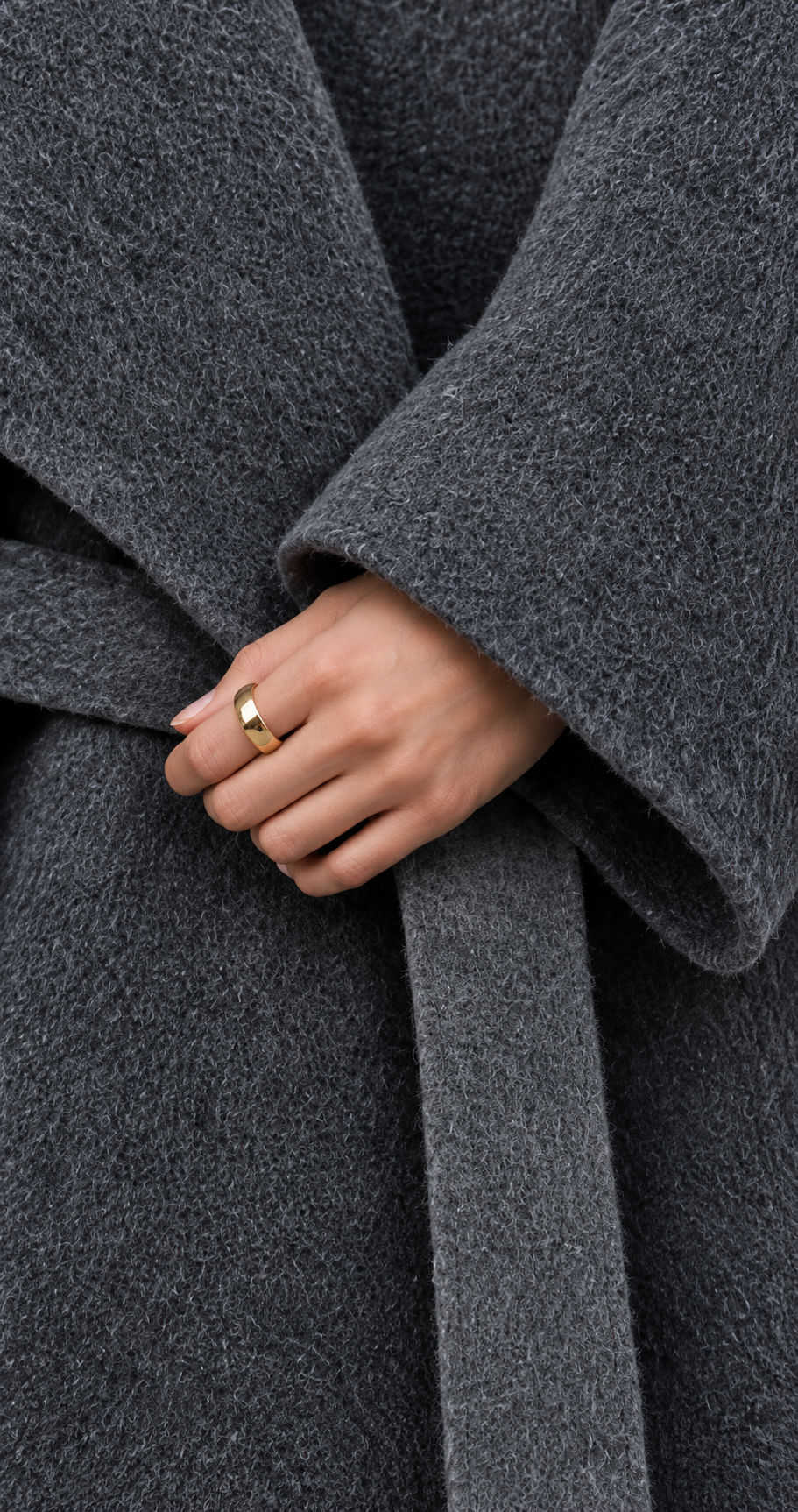 Grey Longline Belted Wool Coat