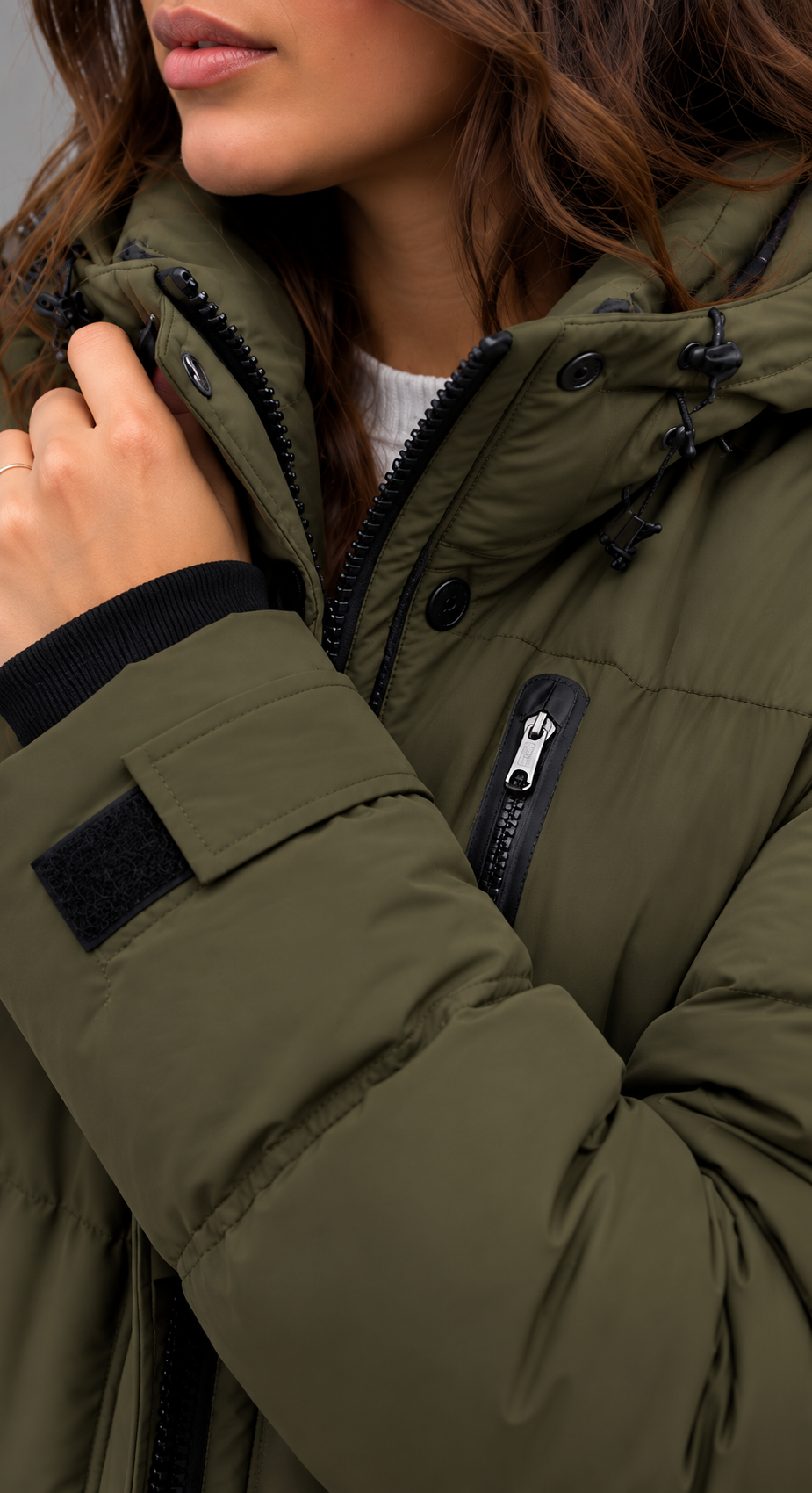 Khaki Hooded Padded Puffer Jacket