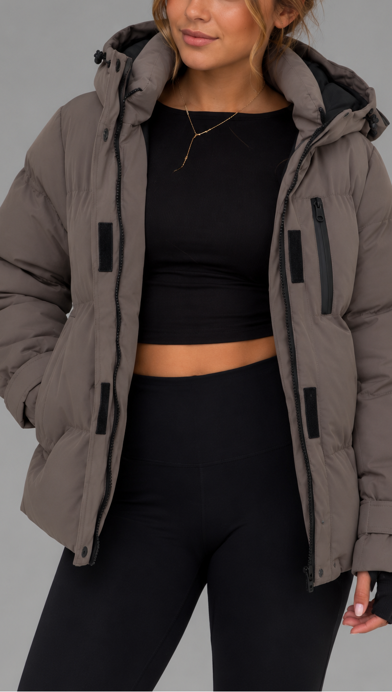 Taupe Hooded Padded Puffer Jacket