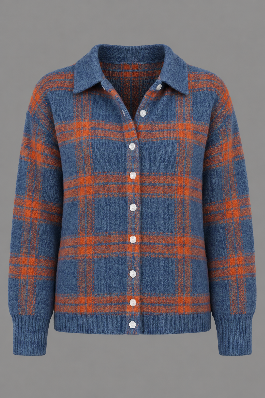 Checked Collared Knit Cardigan