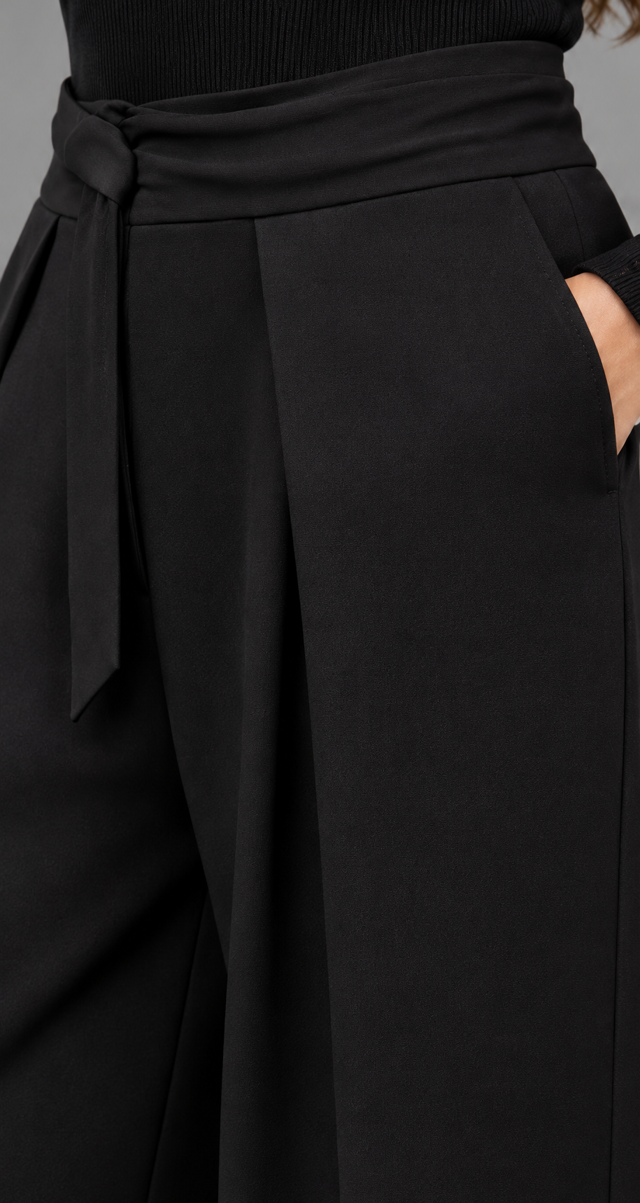 Black Pleated Wide Leg Trousers