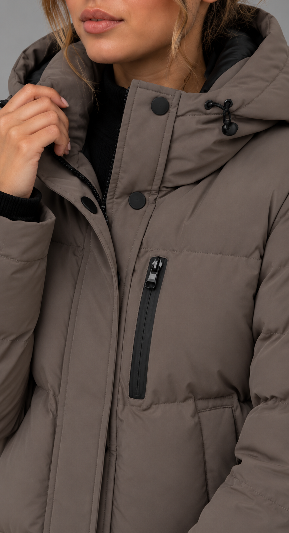 Taupe Hooded Padded Puffer Jacket