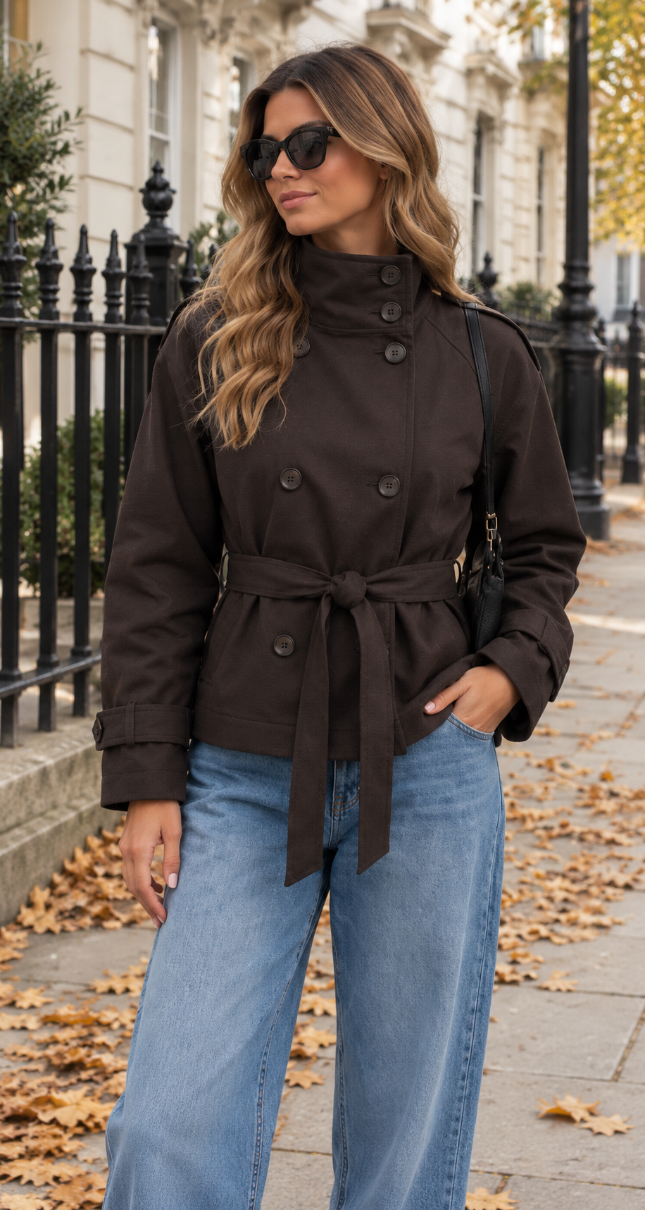 Brown Short Belted Trench Jacket