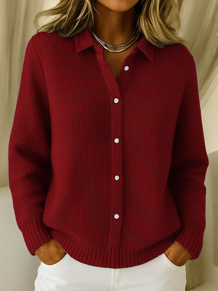 Collared Ribbed Knit Cardigan