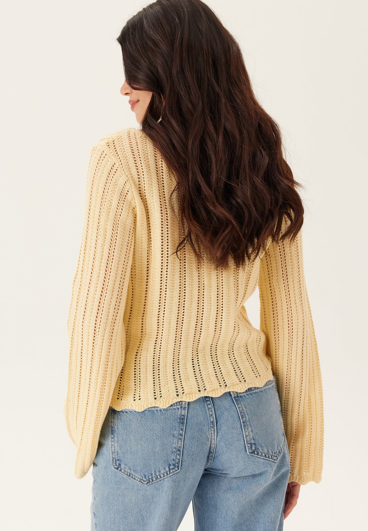 Yellow Pointelle Open-Knit Jumper