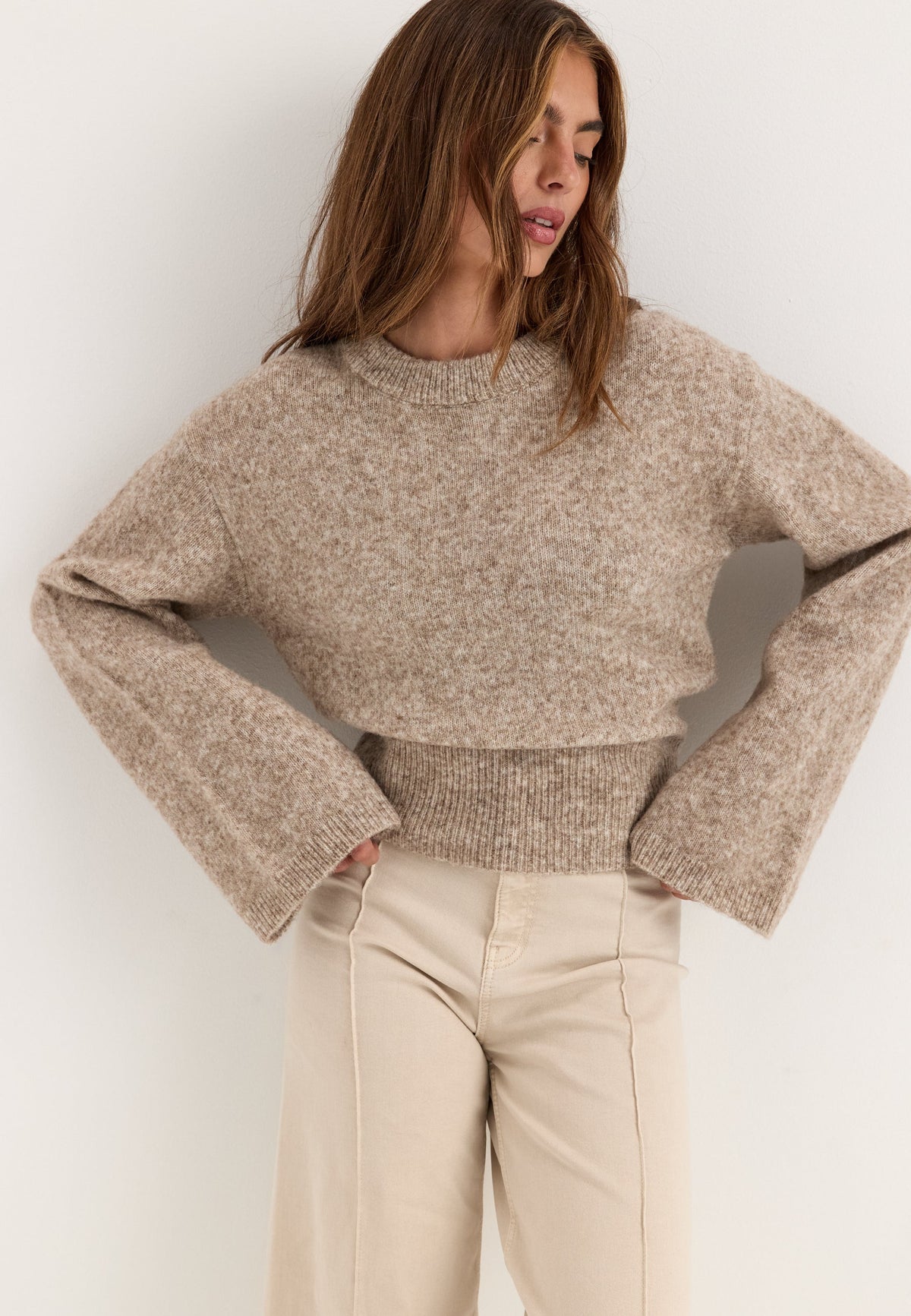 Oatmeal Oversized Crew Neck Jumper