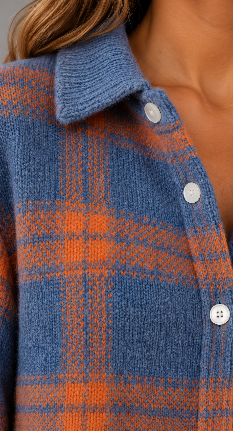 Checked Collared Knit Cardigan