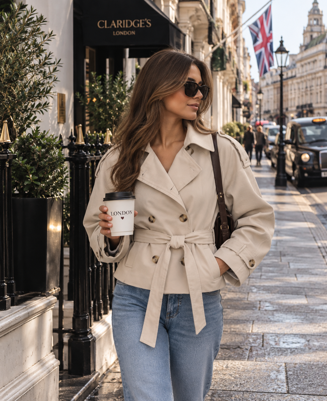 Stone Cropped Belted Trench Jacket