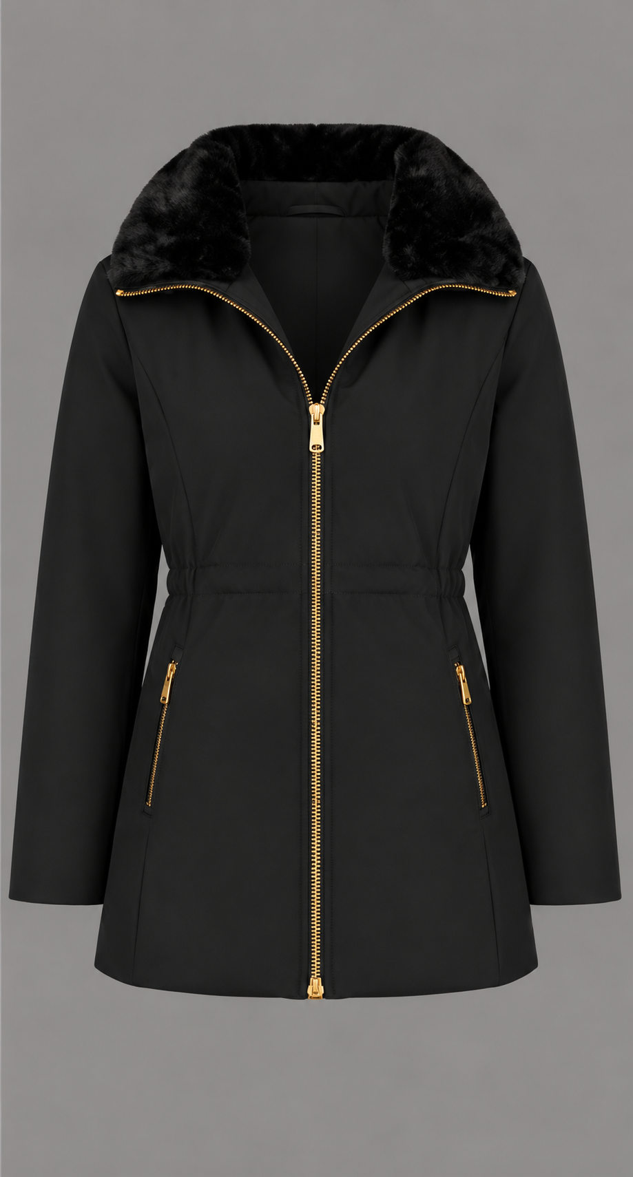 Faux Fur Collar Zip Up Coat