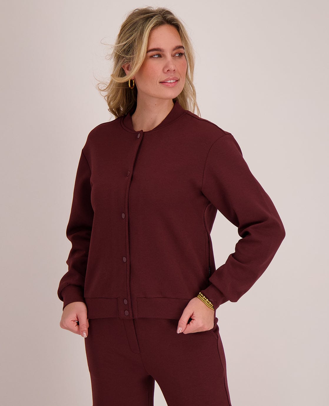 Burgundy Button-Up Cardigan Jacket