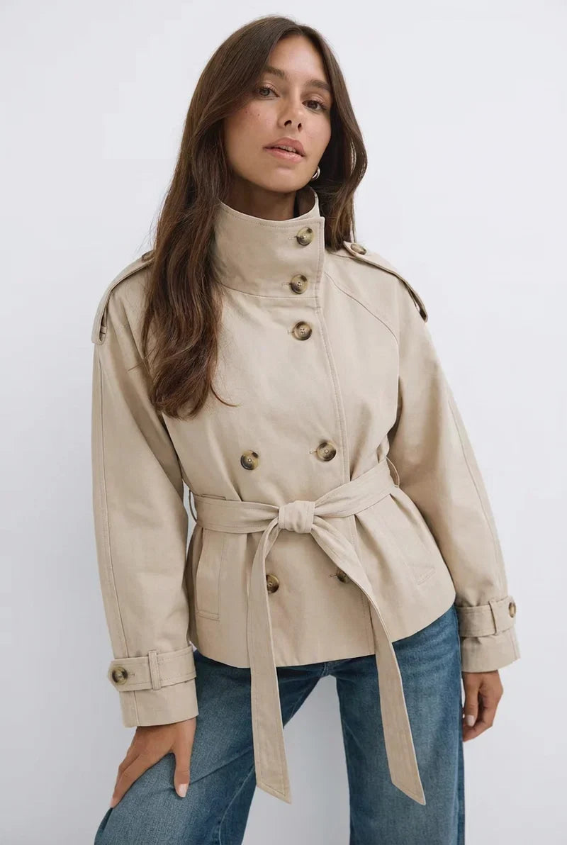 Stone Cropped Belted Trench Jacket