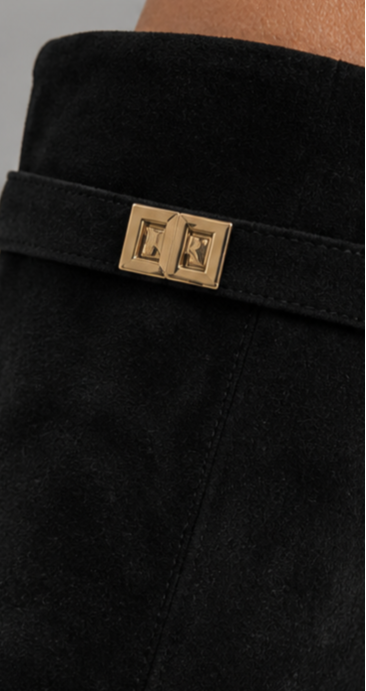 Black Suede Fold-Over Knee High Boots