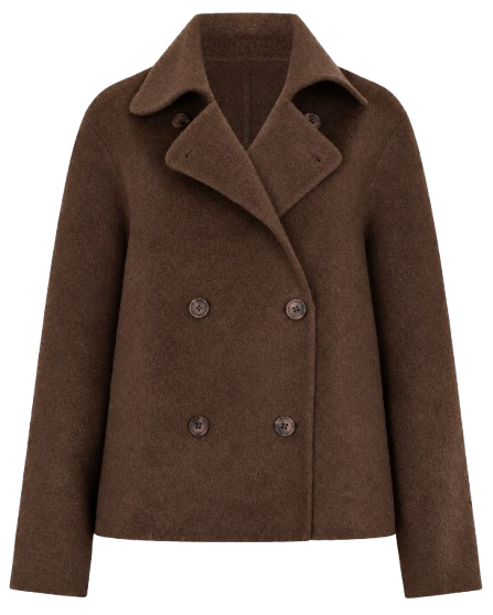 Brown Double-Breasted Wool Peacoat