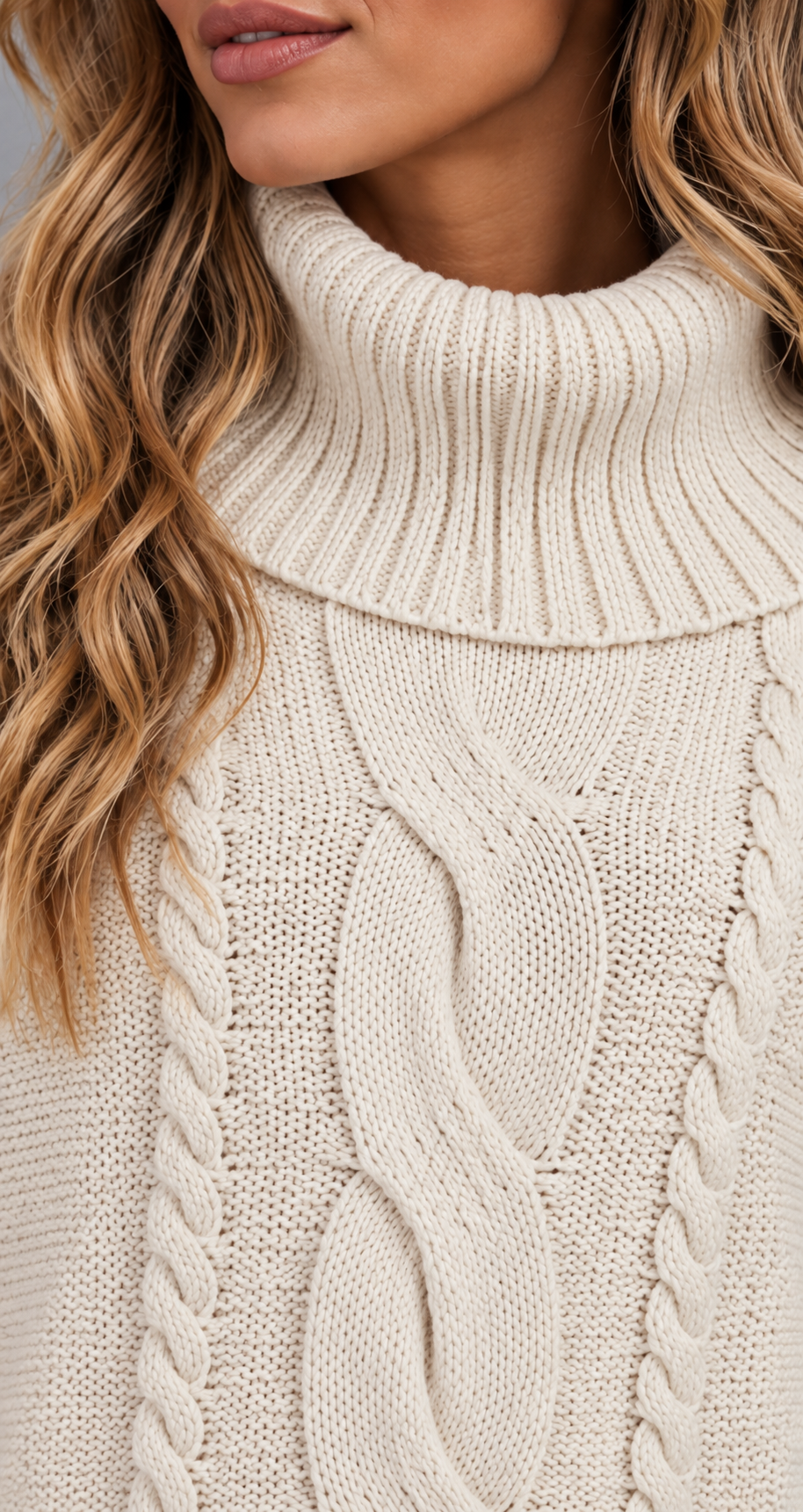 Cream Cable Knit Roll Neck Cape Jumper