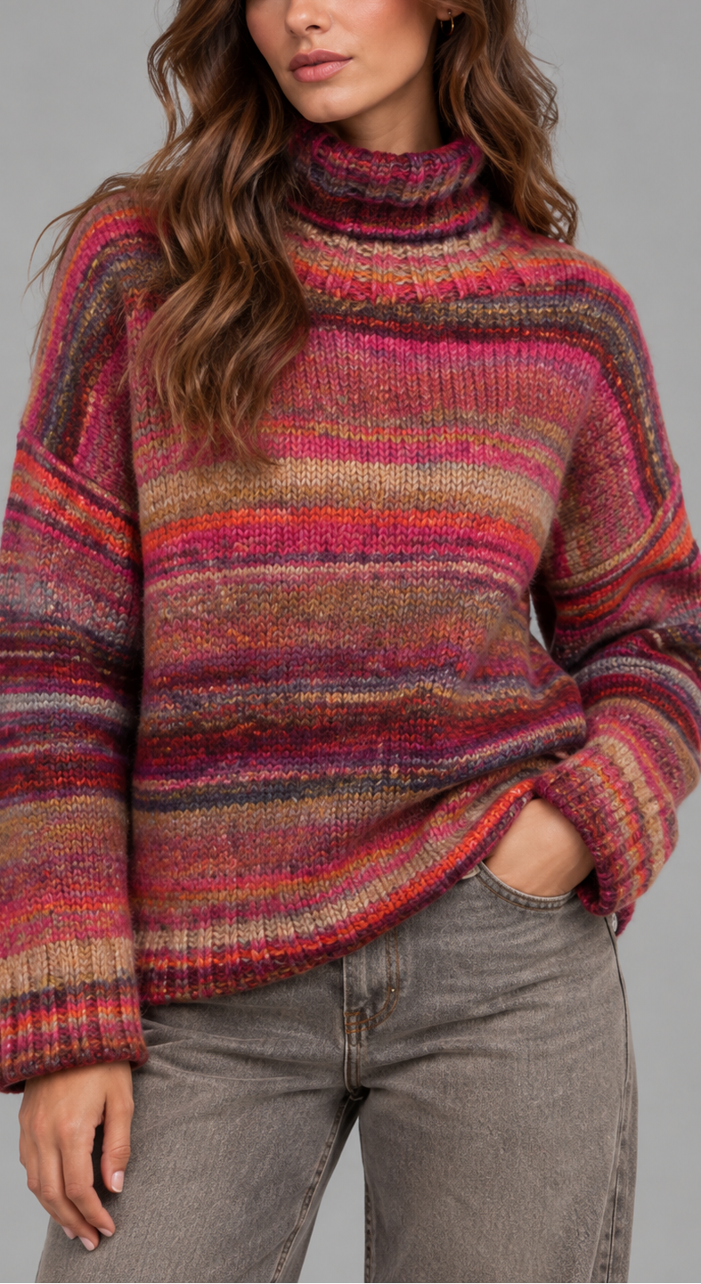 Multicolour Striped Roll Neck Jumper