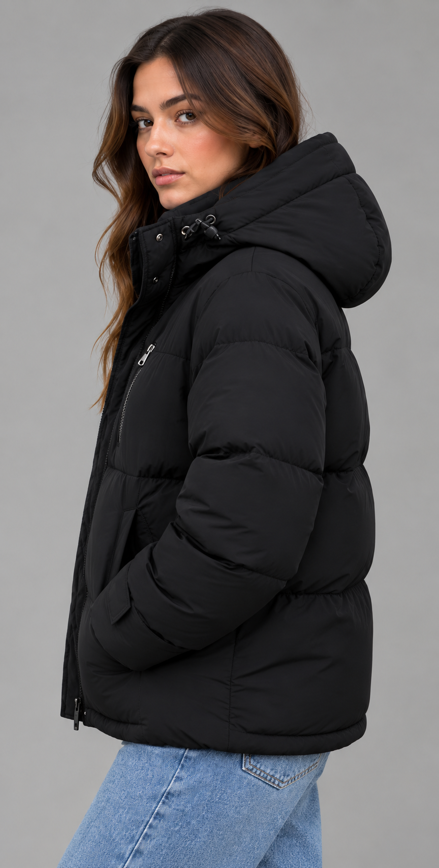 Black Hooded Padded Puffer Jacket