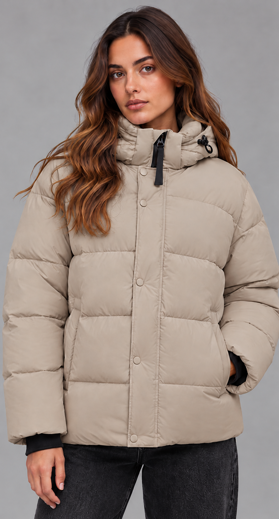 Beige Hooded Puffer Jacket