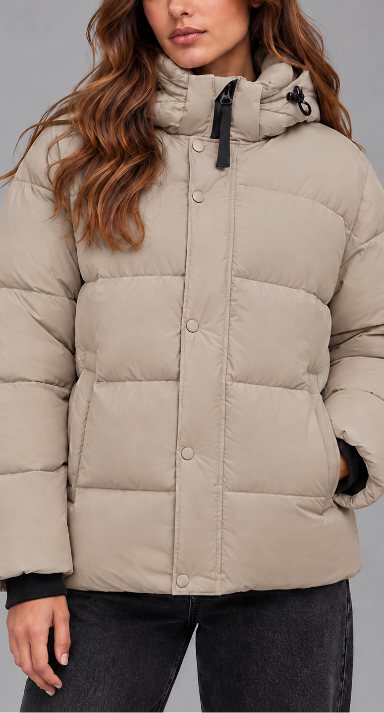 Beige Hooded Puffer Jacket