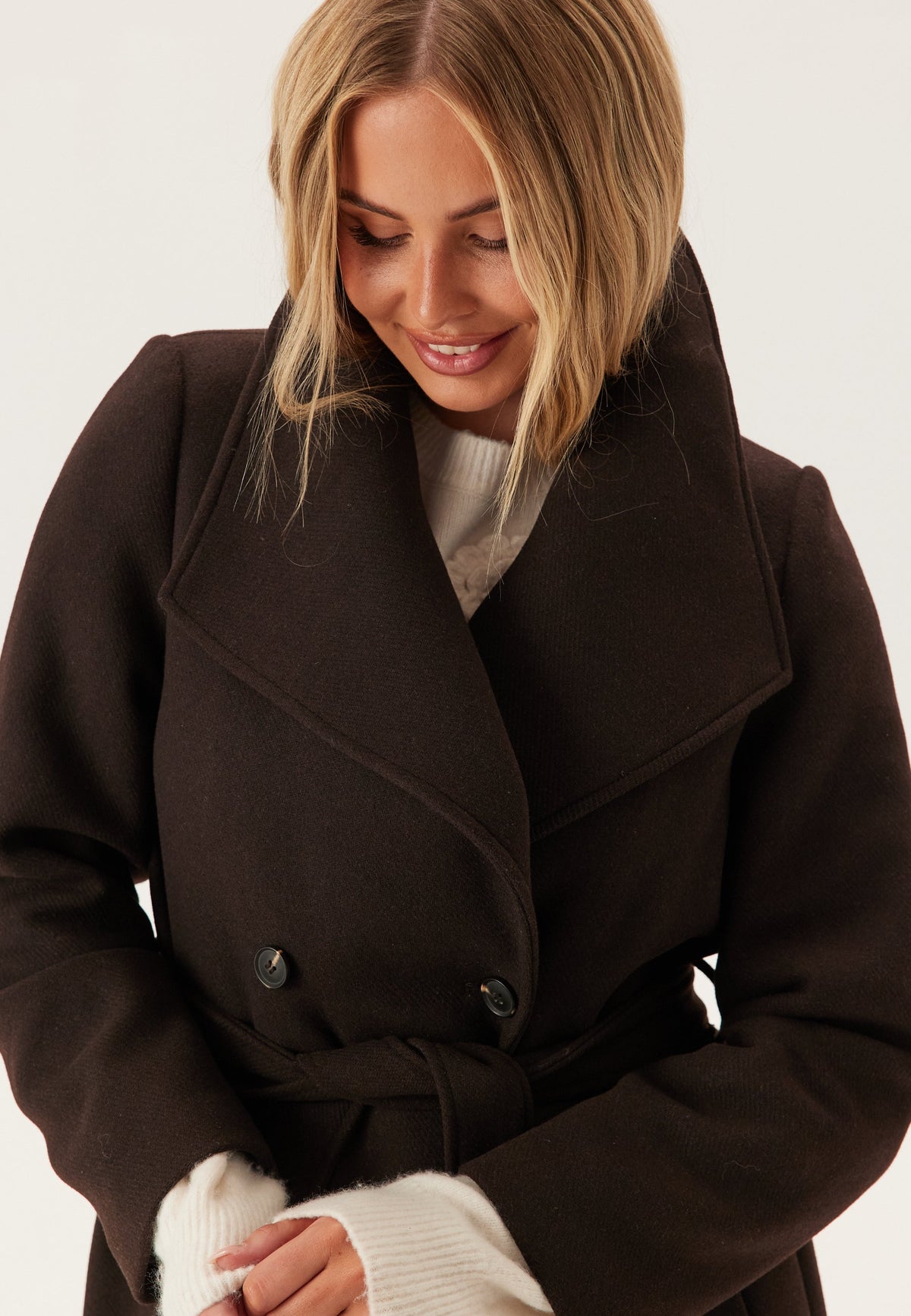 Brown Longline Belted Wool Coat