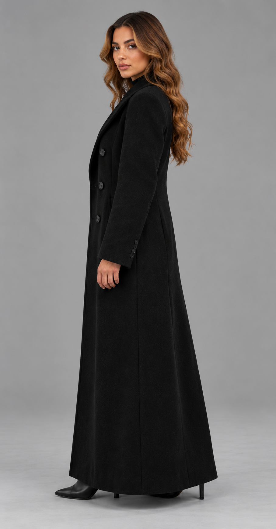 Black Longline Tailored Wool Coat