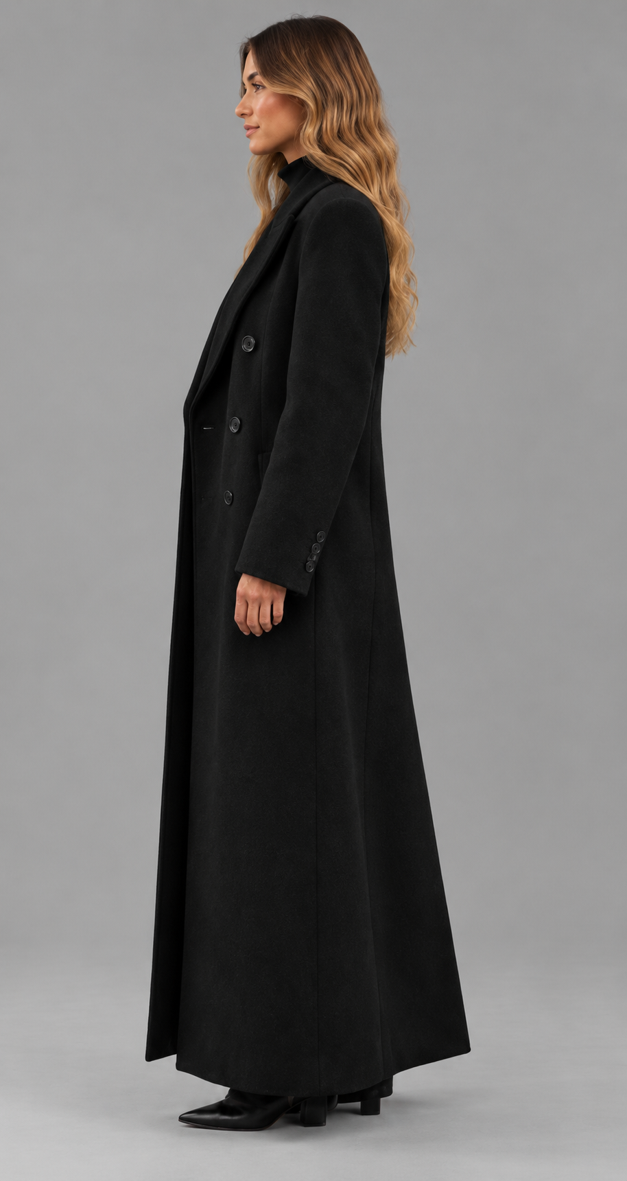 Black Longline Tailored Wool Coat