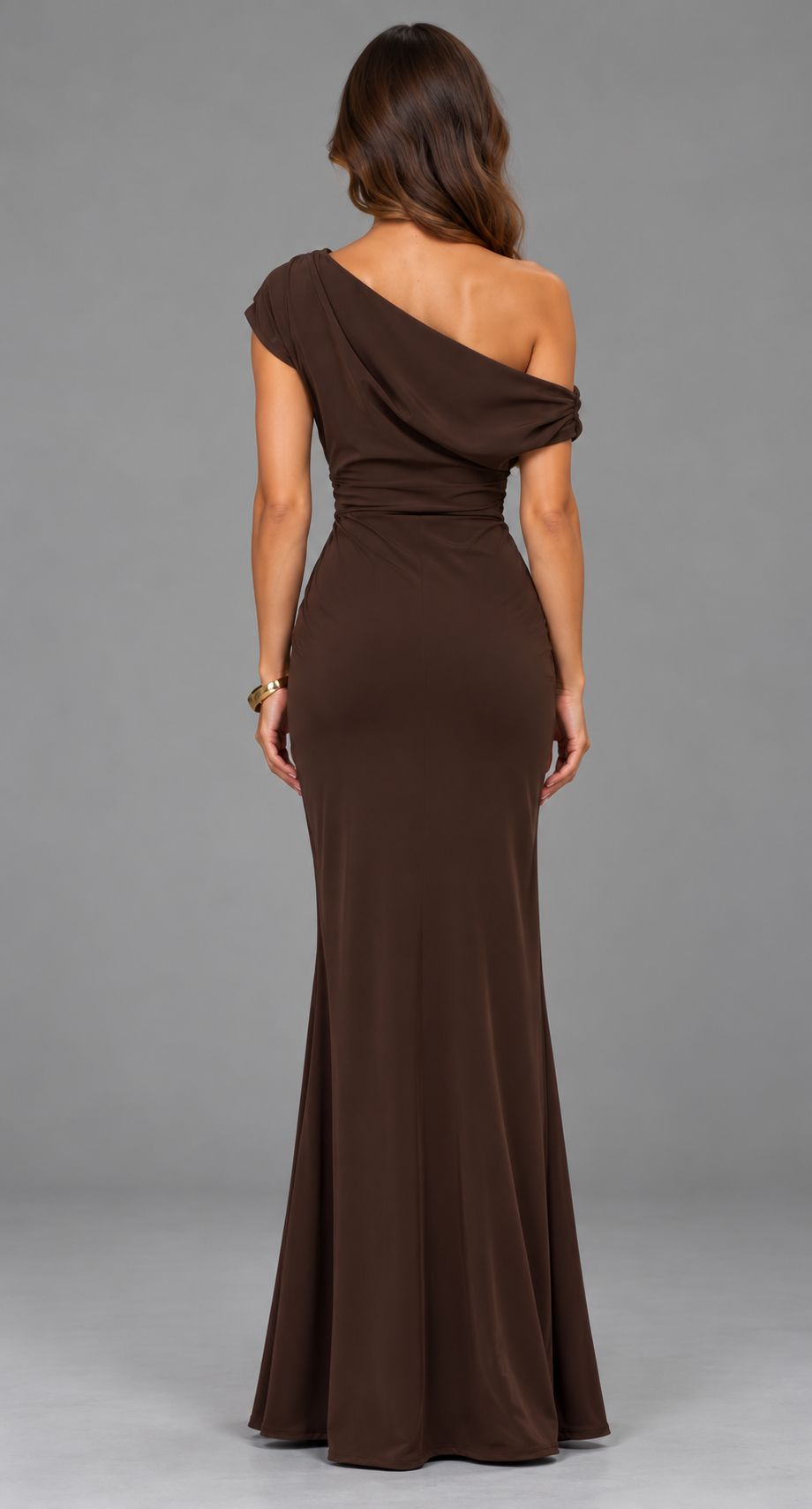 Asymmetric Draped Off Shoulder Maxi Dress