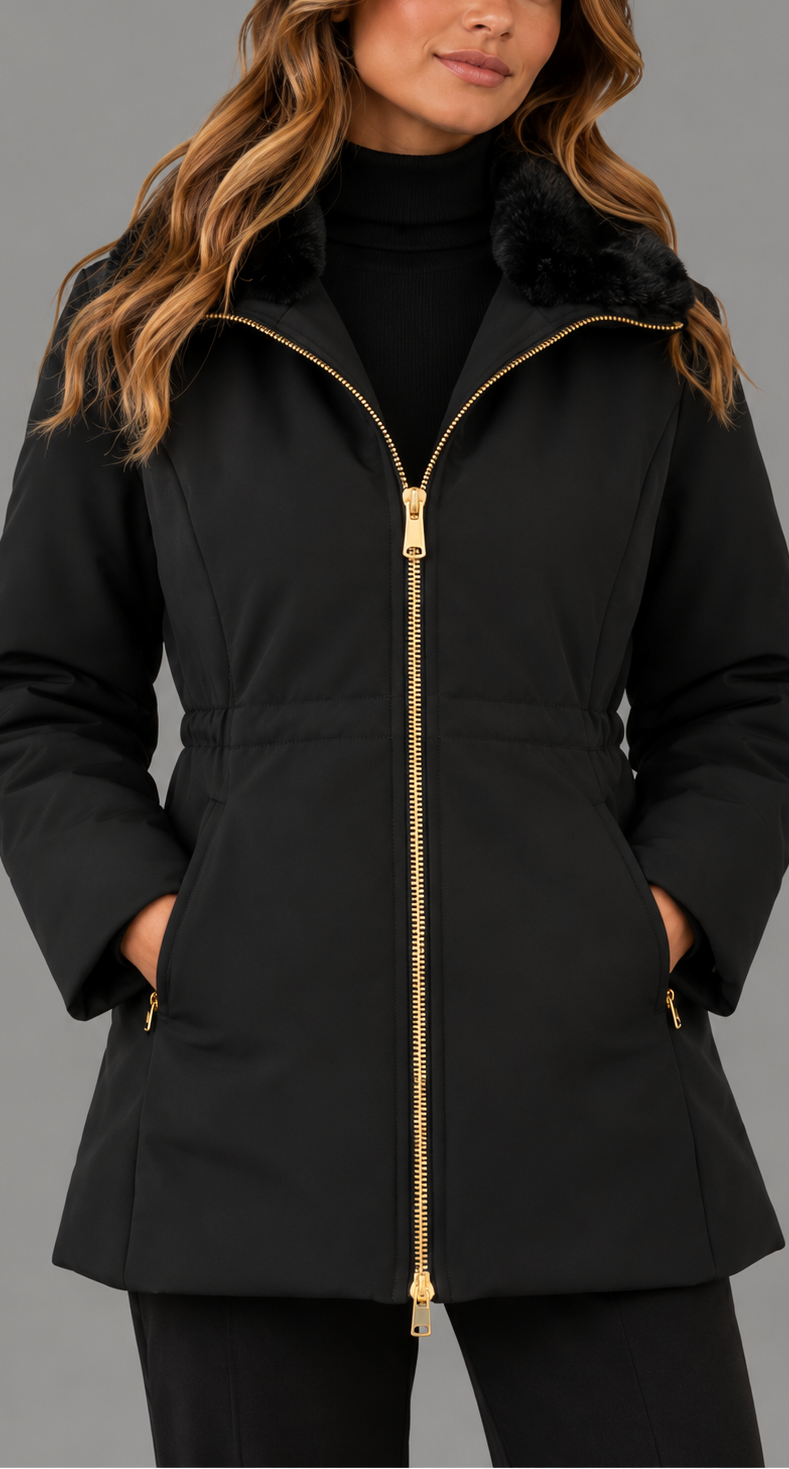 Faux Fur Collar Zip Up Coat