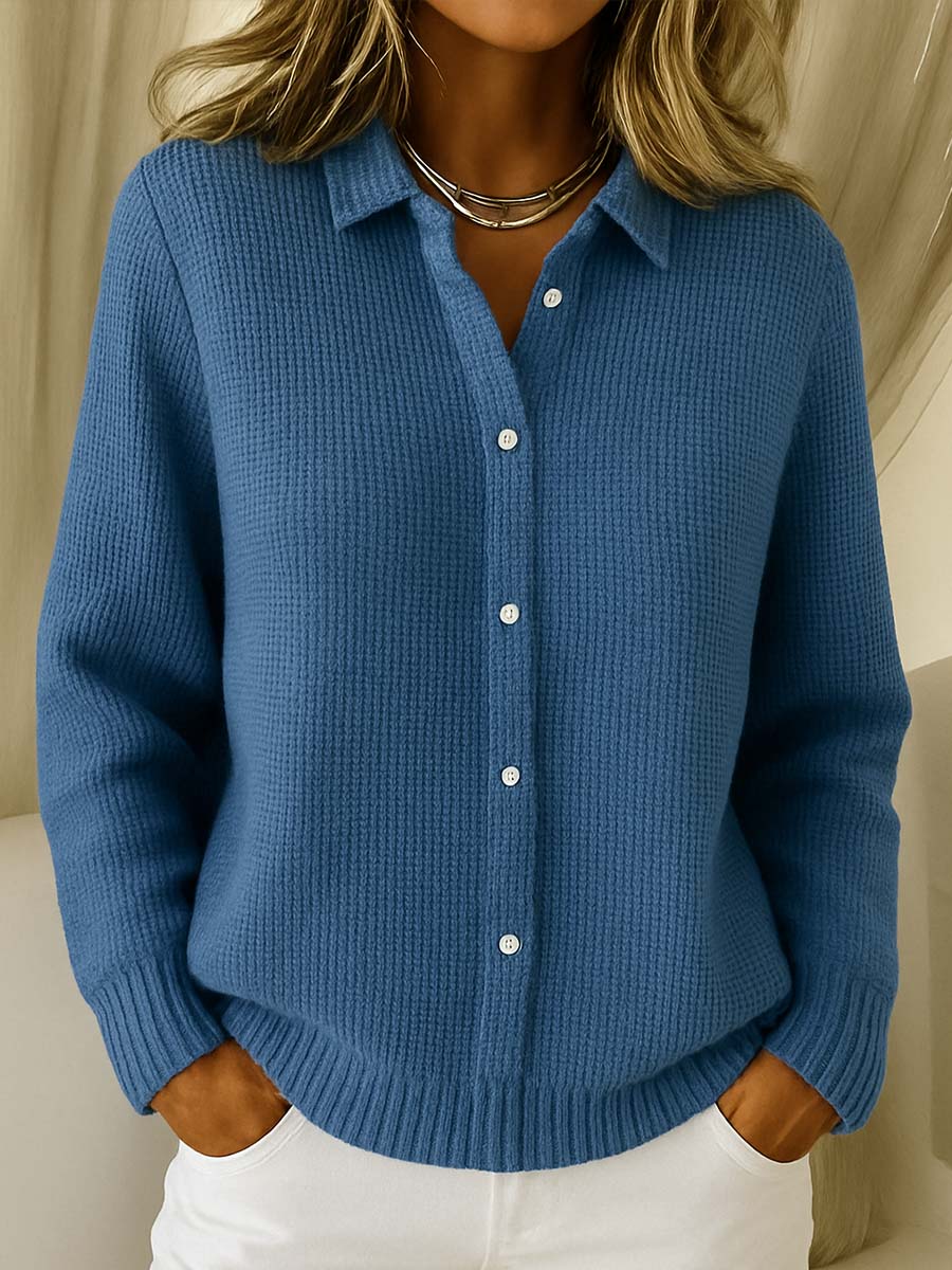 Collared Ribbed Knit Cardigan