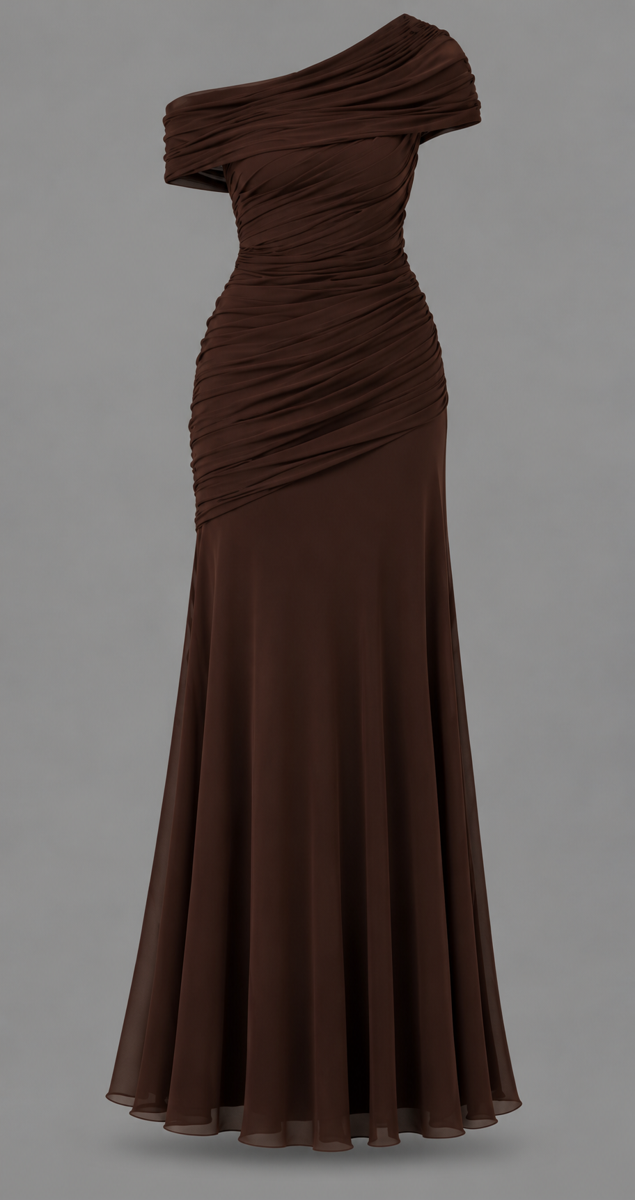 Off Shoulder Ruched Fishtail Maxi Dress