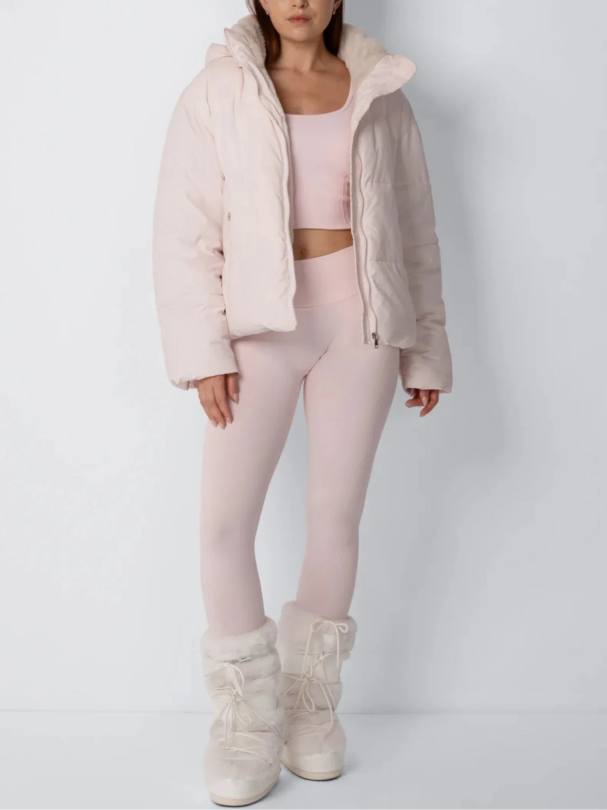 Cropped Fleece-Lined Puffer Jacket