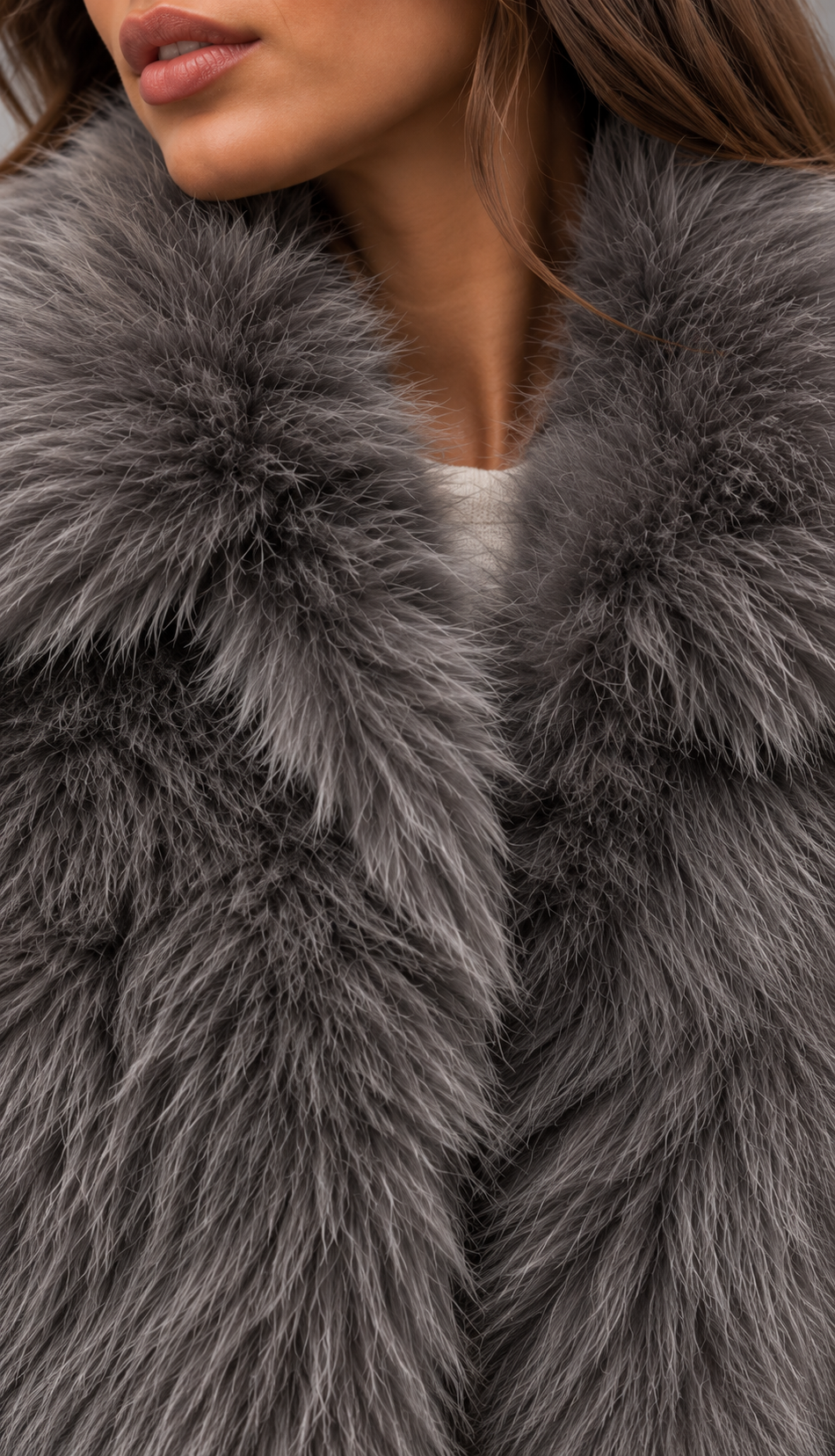 Grey Cropped Faux Fur Jacket
