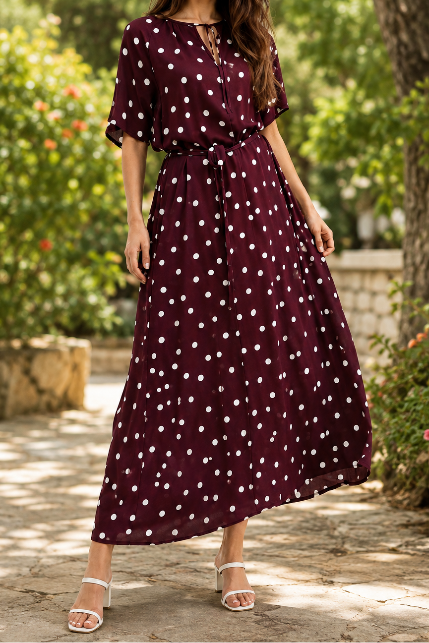 Elara Polka Dot Midi Dress