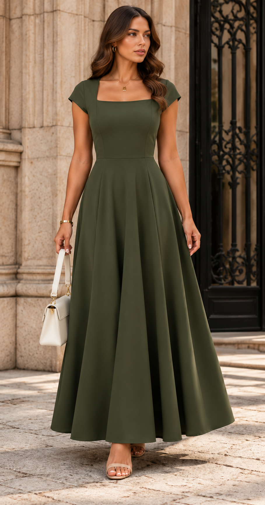 Square Neck Fit and Flare Maxi Dress