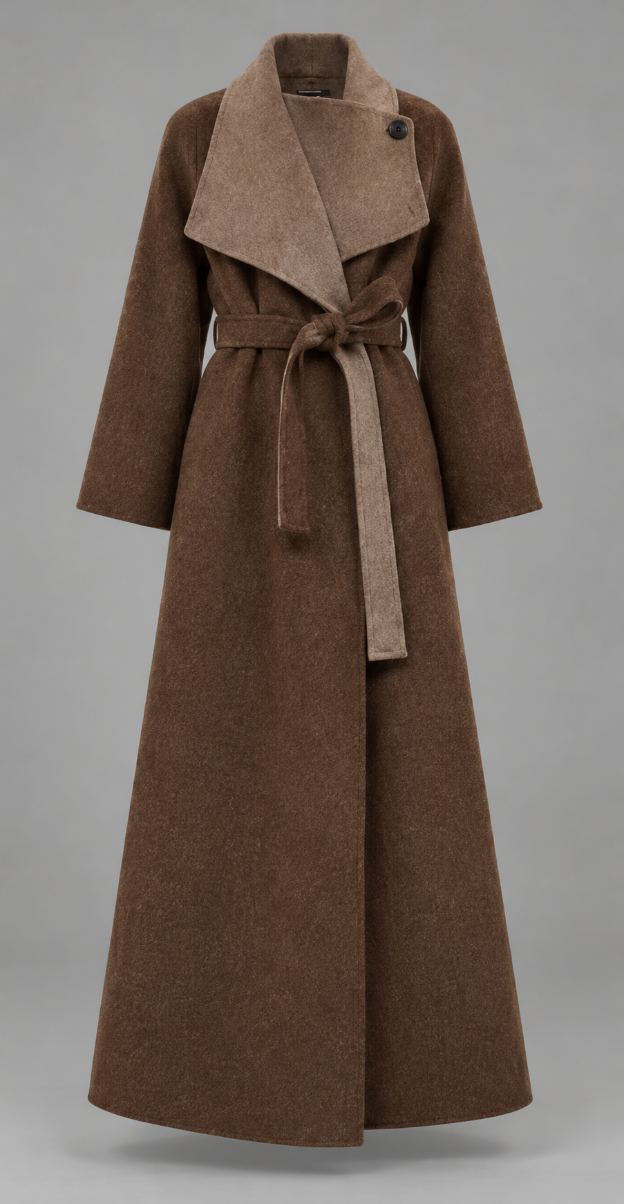 Brown Longline Belted Wrap Wool Coat