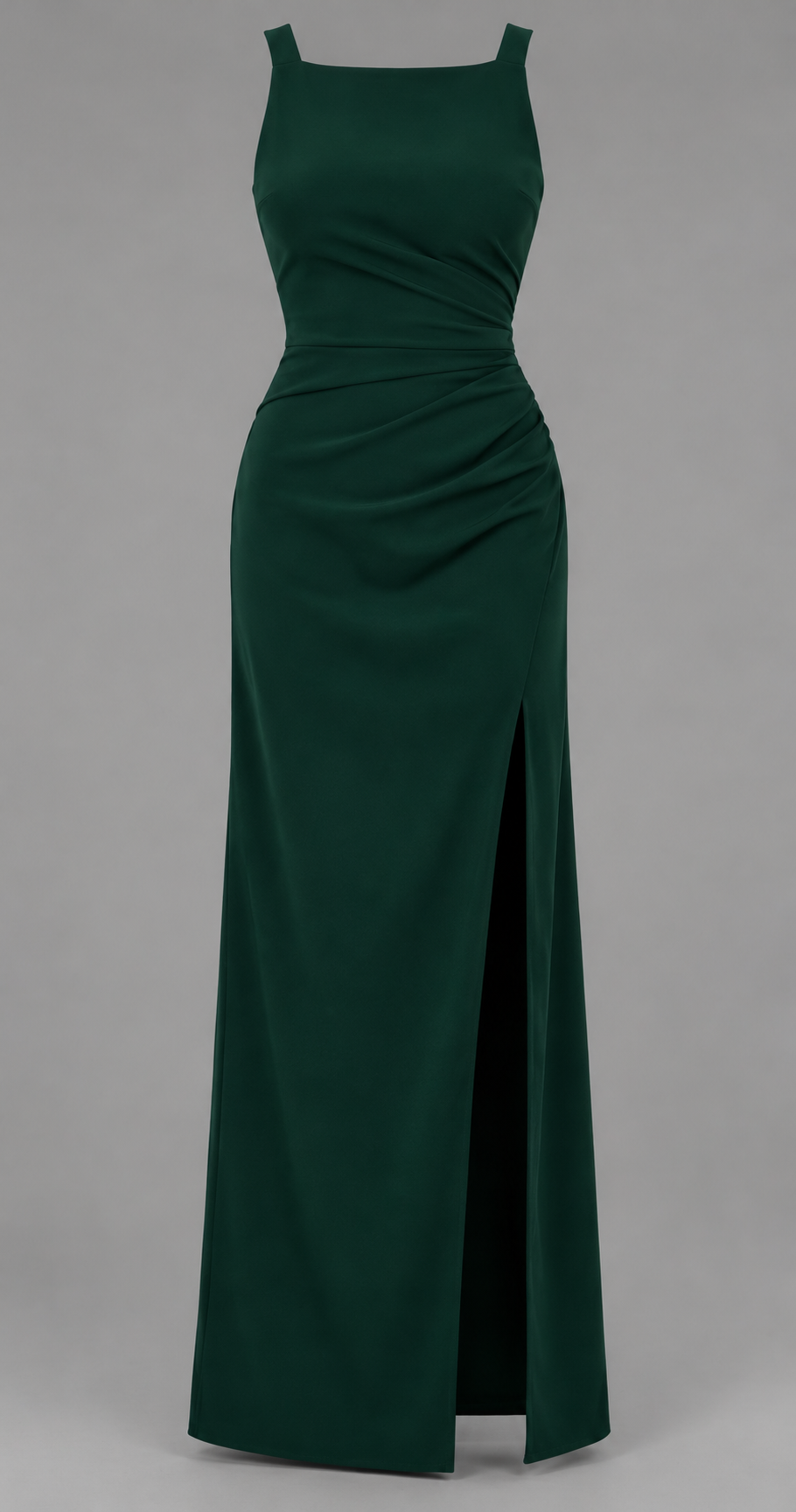 High Neck Ruched Split Maxi Dress