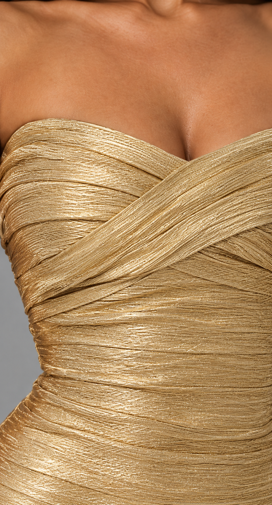 Gold Metallic Strapless Bodycon Mini Dress