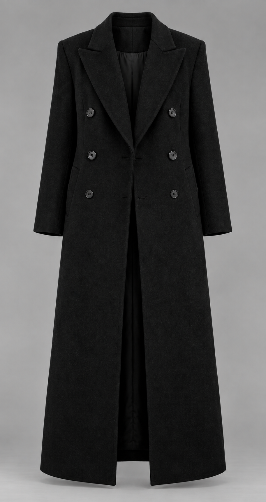 Black Longline Tailored Wool Coat