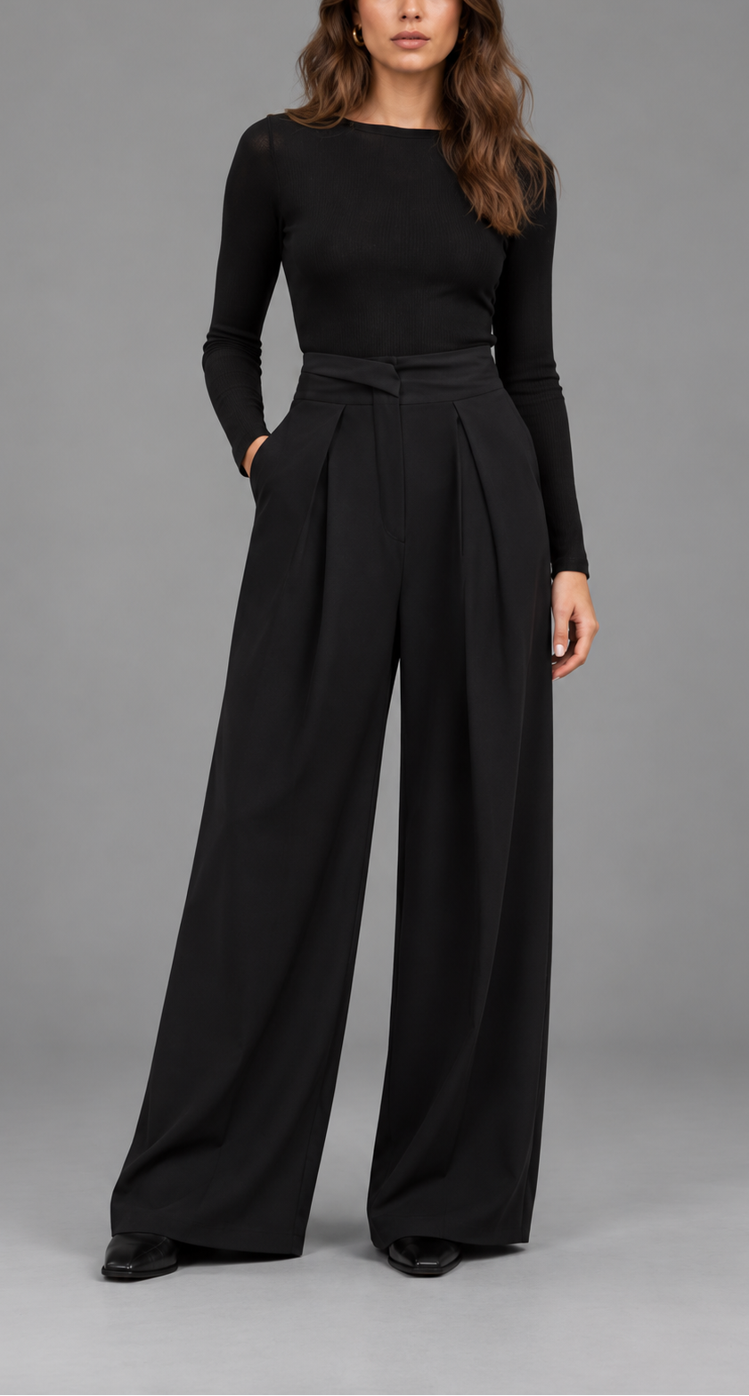 Black Pleated Wide Leg Trousers