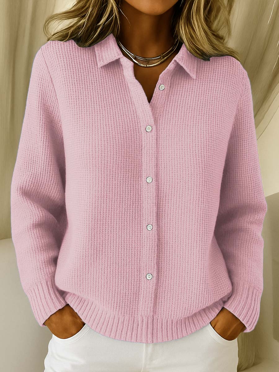 Collared Ribbed Knit Cardigan
