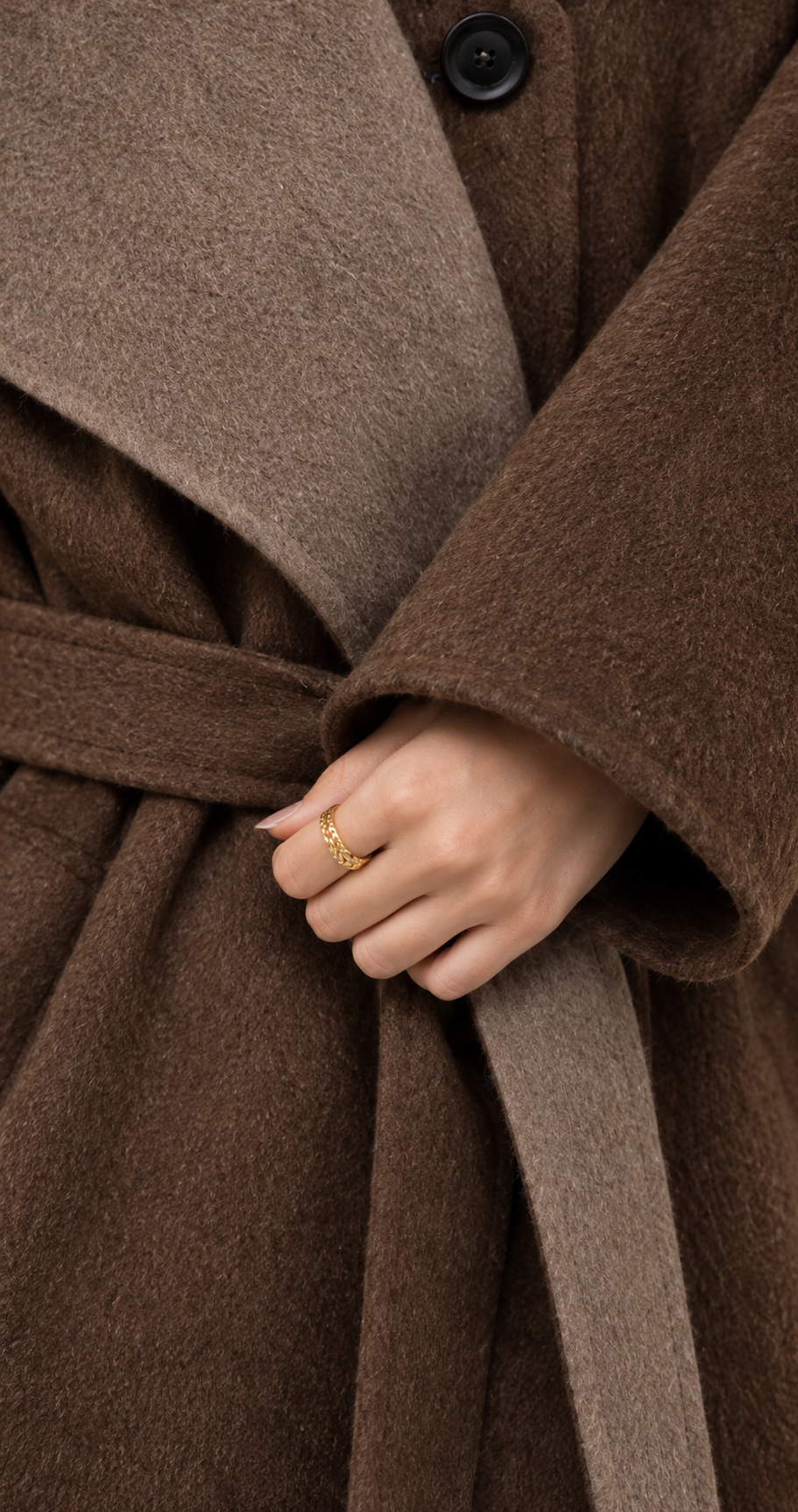 Brown Longline Belted Wrap Wool Coat