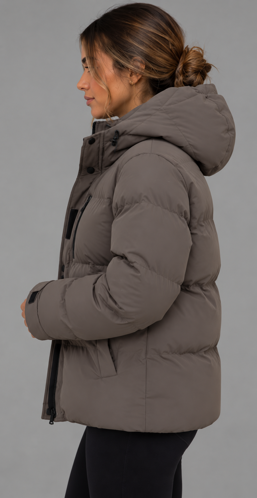Taupe Hooded Padded Puffer Jacket
