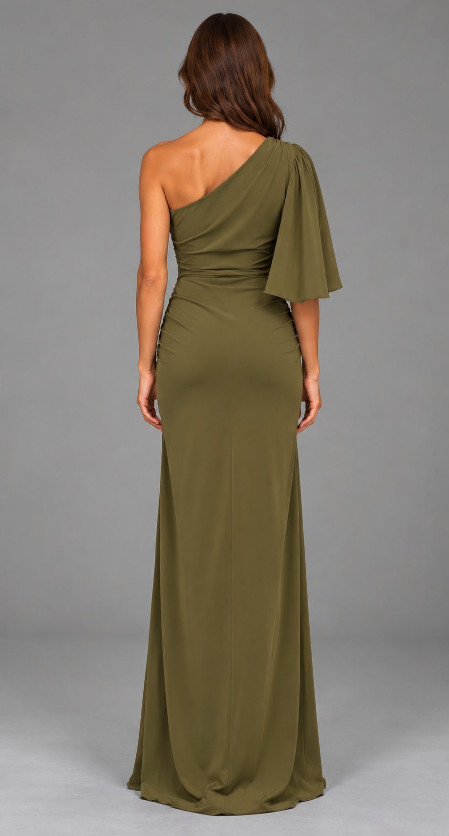 One Shoulder Flutter Sleeve Split Maxi Dress