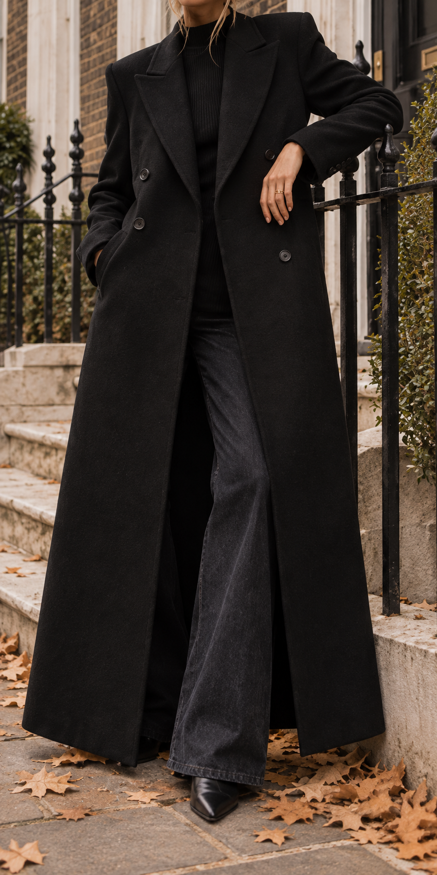 Black Longline Tailored Wool Coat