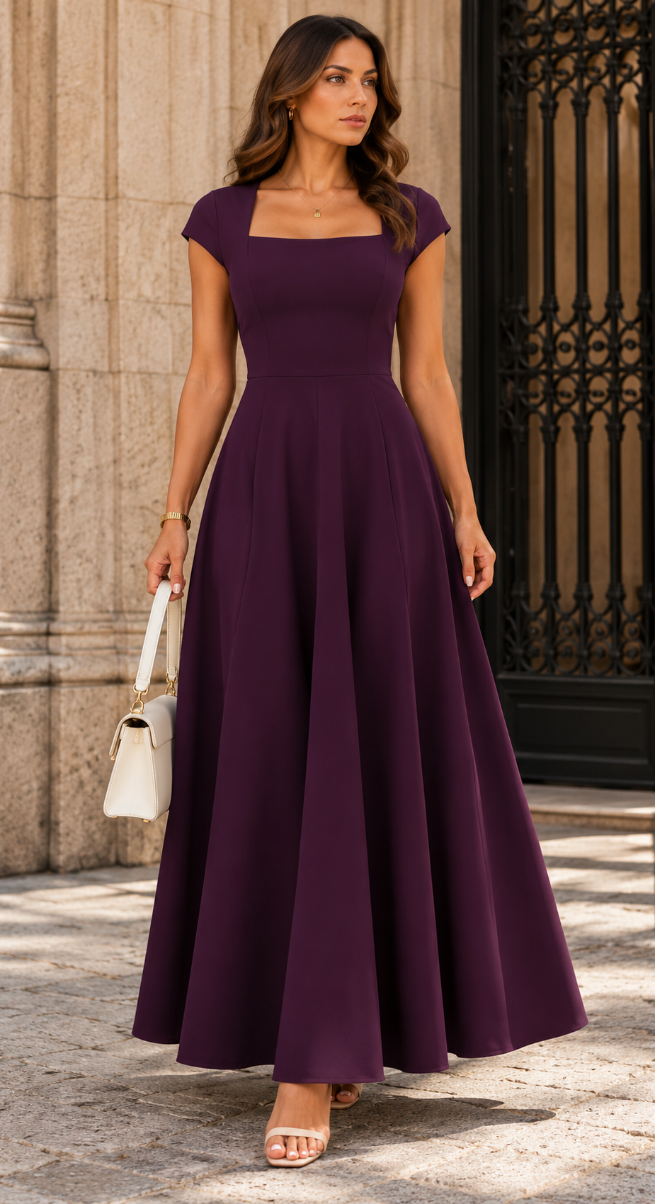 Square Neck Fit and Flare Maxi Dress