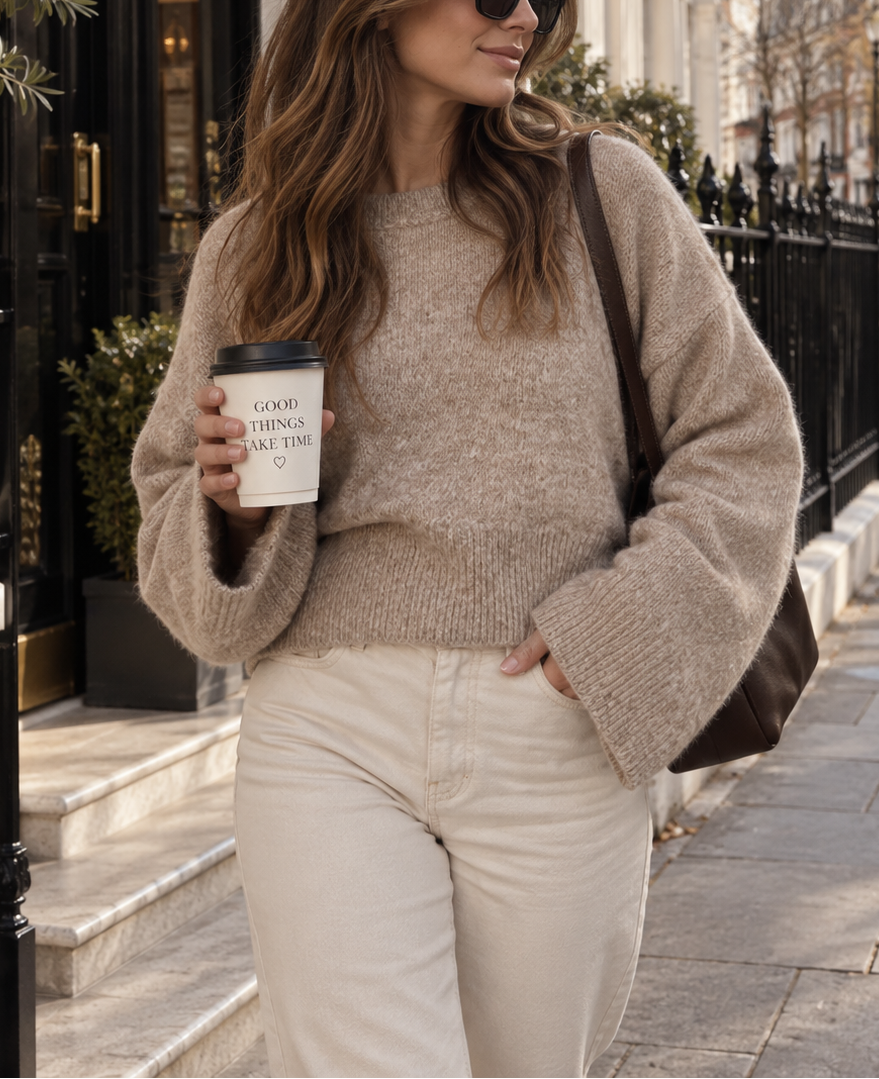 Oatmeal Oversized Crew Neck Jumper